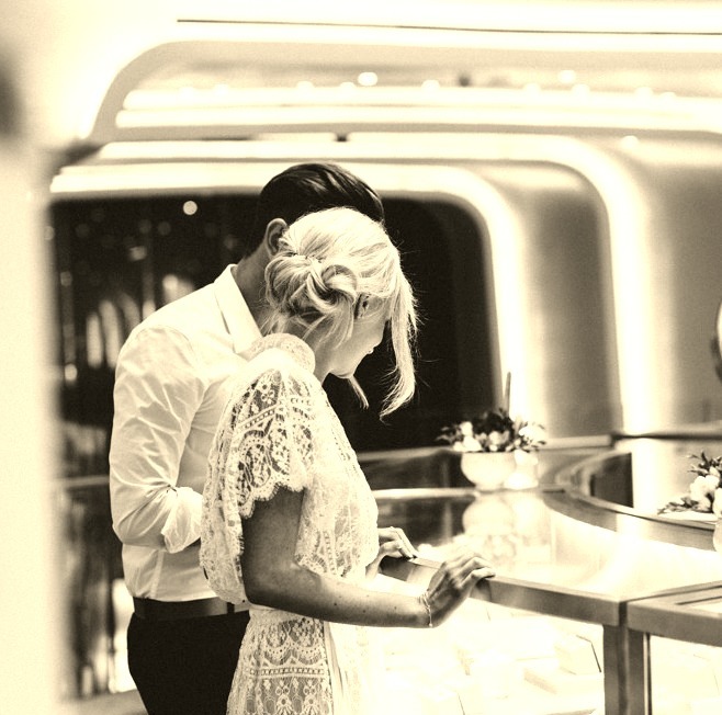 Model Couple Shopping for Diamonds in Tiffany & Co